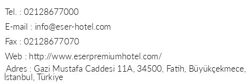 Eser Premium Hotel & Spa telefon numaralar, faks, e-mail, posta adresi ve iletiim bilgileri